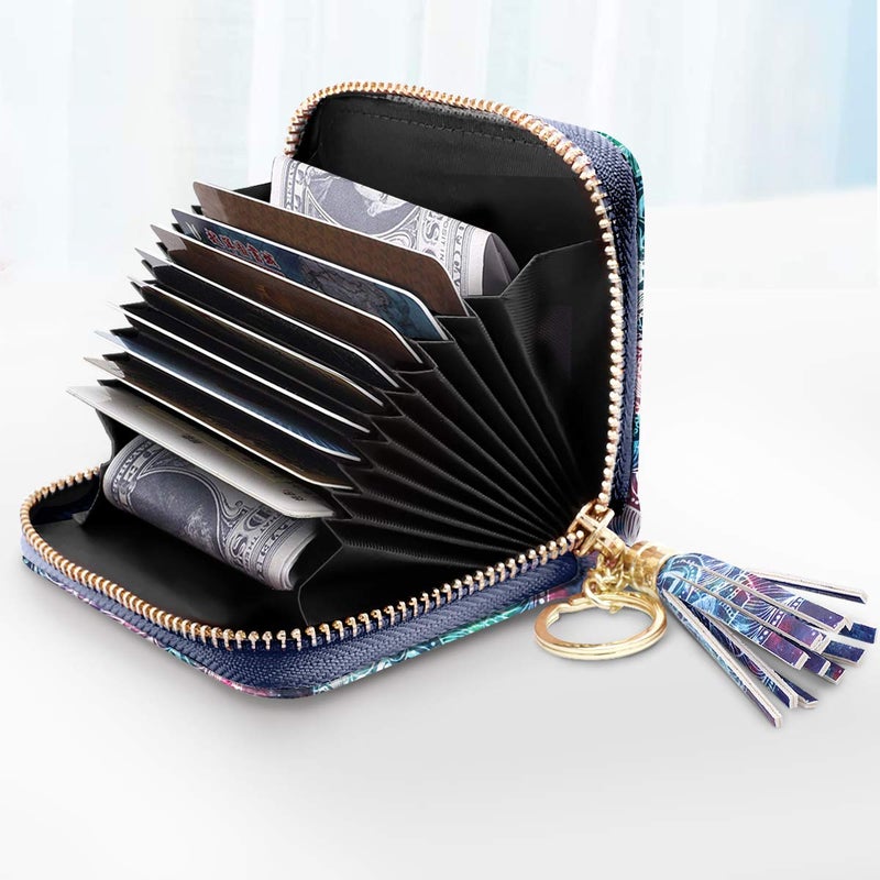 Coco Rossi Women's Small Credit Card Wallet RFID Cute Mandala Card Holder for Women with Keychain, Lace Nebula - Image 3